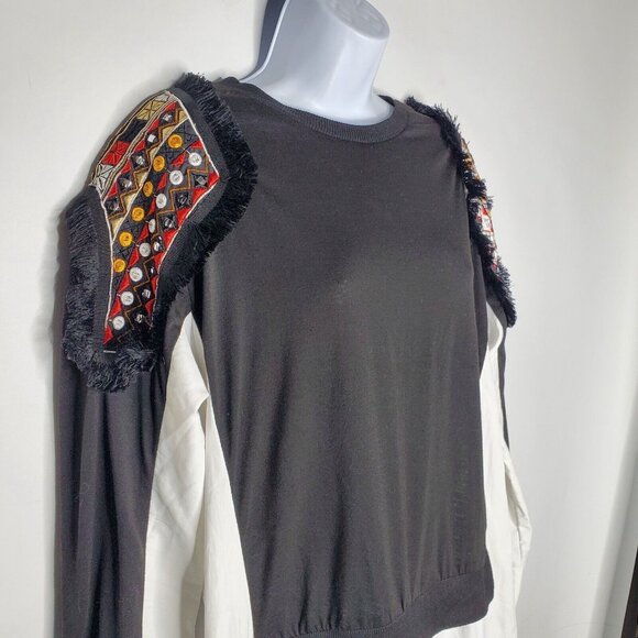 Stella Marina Womens Black Embroidered Frayed Shirt Dress Unique Hippie Boho - Picture 2 of 7